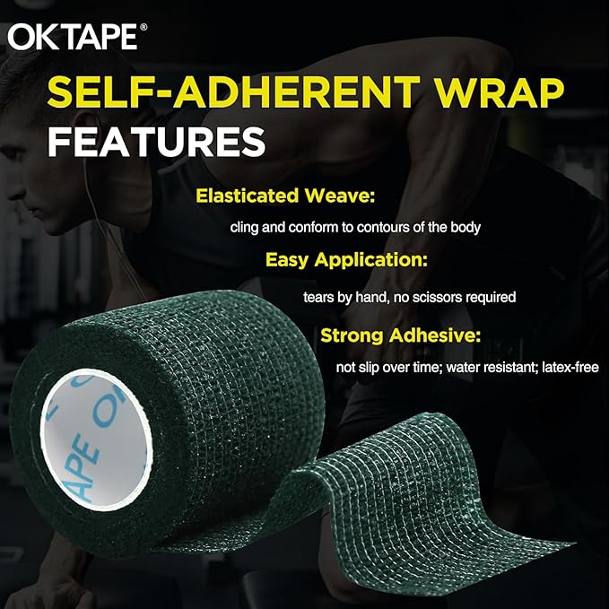OK TAPE 12 Rolls Self Adhesive Bandage Wrap, Elastic Athletic Tape, Self Stick Bandage Tape, Vet Wrap, Medical Wrap for Wrist, Feet, 2" x 5 Yards