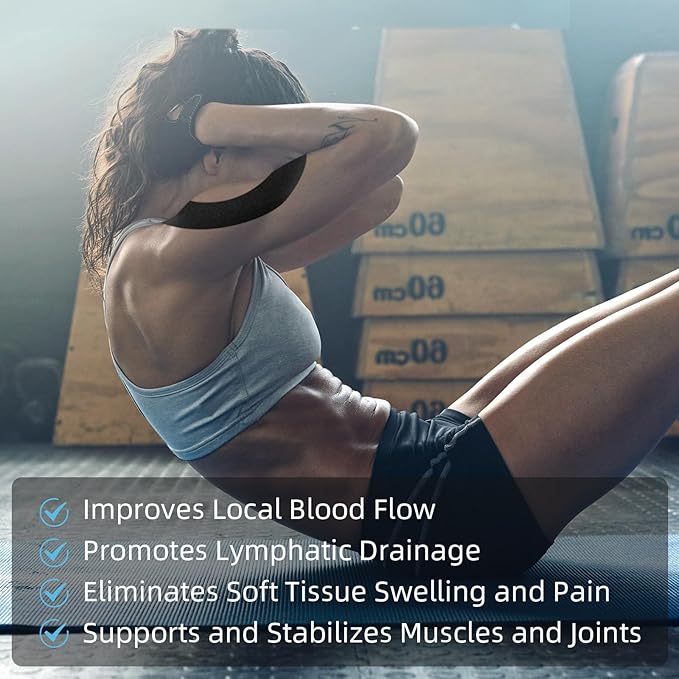 OK TAPE Kinesiology Tape 10 inches Precut, 20 Strips, Cotton Elastic Athletic Tape Latex Free, 2inch x 16ft, 2 Rolls Black