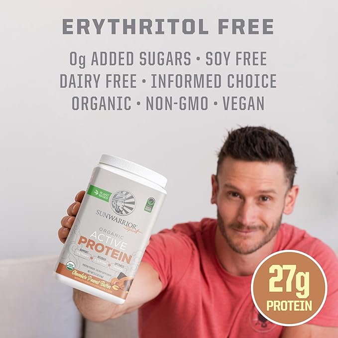 Sunwarrior Organic Plant Based Protein Powder | Vegan Organic Protein Powder with BCAAs Plus Recovery Minerals & Botanicals | Non-GMO Soy Dairy & Gluten Free (Chocolate Peanut Butter, 20 Servings)
