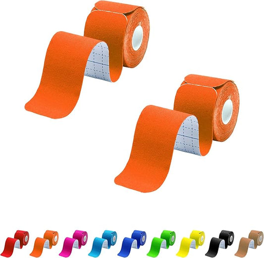 Kinesiology Tape Precut 2 Rolls Pack, Athletic Tape for Muscle Joints Support, 40 Strips for Knee Ankle Shoulder Back, Latex Free and Water Resistant, Orange