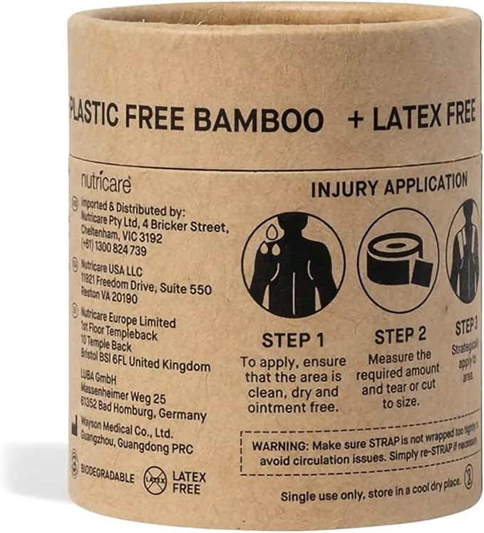 STRAP Natural Bamboo Body Tape - Biodegradable, Non Toxic, and Sustainable - Athletic Sports Medical Skin Wrap - 1.97 Inch X 5-1/2 Yard STRNACT, 1 Ct