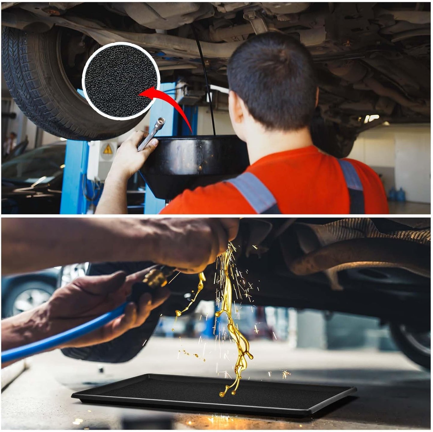 Uiifan 2 Sets 35 x 24 x 1.4 Inch Oil Drain Drip Pan for Under Car with Square No Splatter Pad Oil Drip Tray Transmission Garage Automotive Driveway to Keep Floor Clean, Black