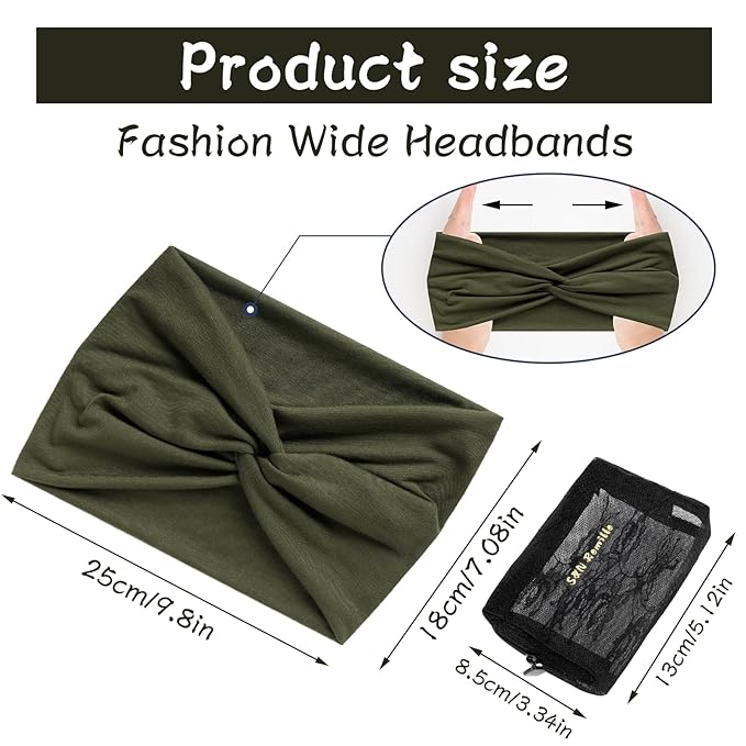 S&N Remille Wide Headbands for Women, Large Hairband, Elastic Non-Slip Headband Twist Knotted Accessories, Yoga Workout Vintage Hair 3 Pack (Colour-7)