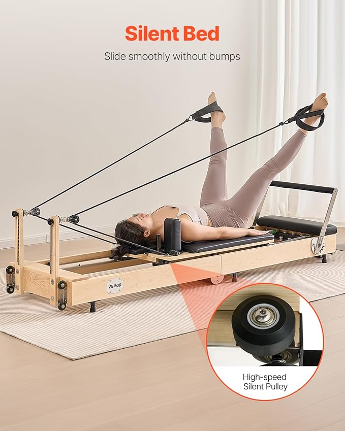 VEVOR Pilates Reformer Machine, Pilates Workout Equipment for Home Gym Studio Use, Pilates Bed with Dual Resistance- Spring & Cord, Reformer Set, Up to 400 LBS