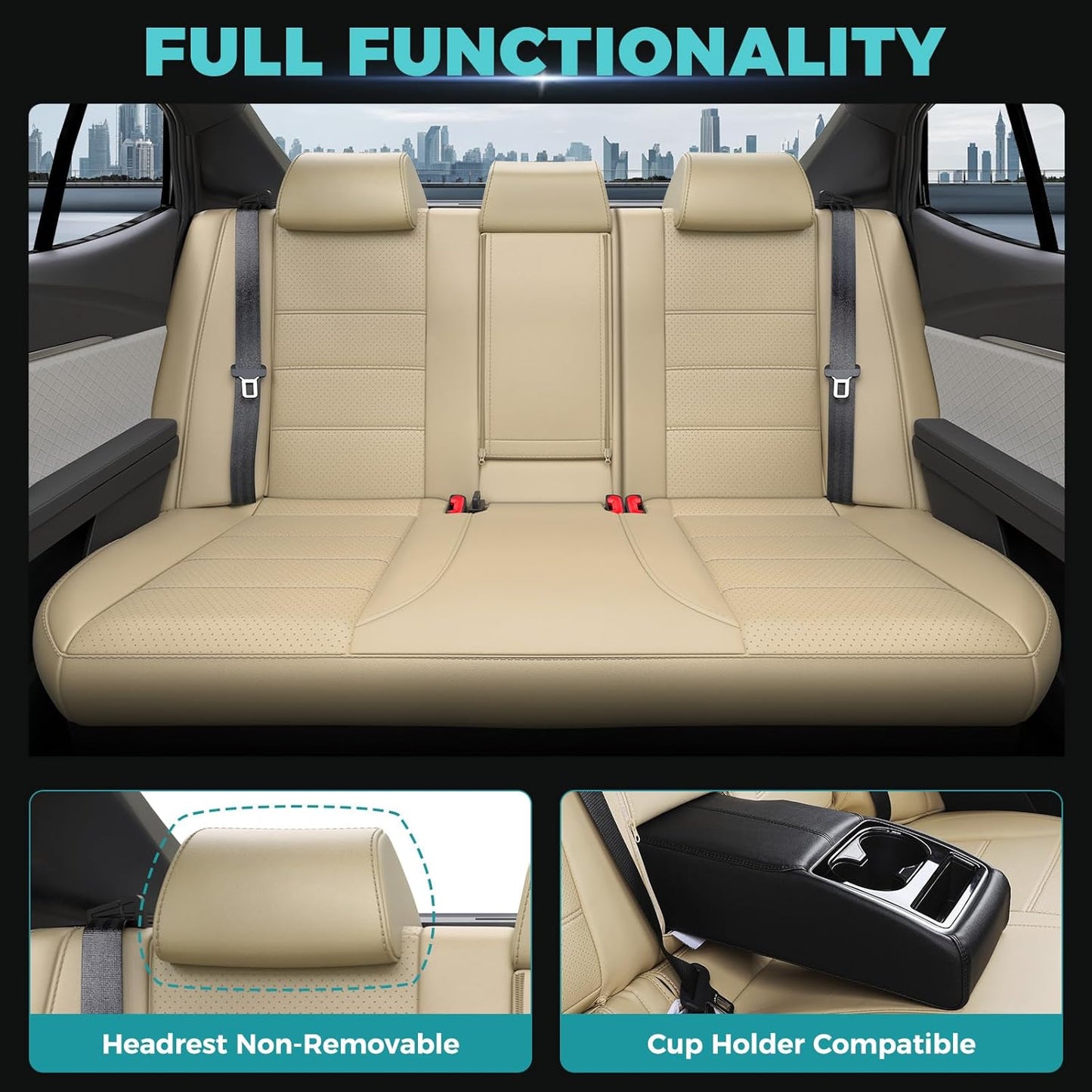 for Toyota Camry Seat Covers LE SE 2025 - Custom Fit Car Seat Covers Full Set, Leather Seat Covers for Cars, Waterproof Car Seat Cover, Beige