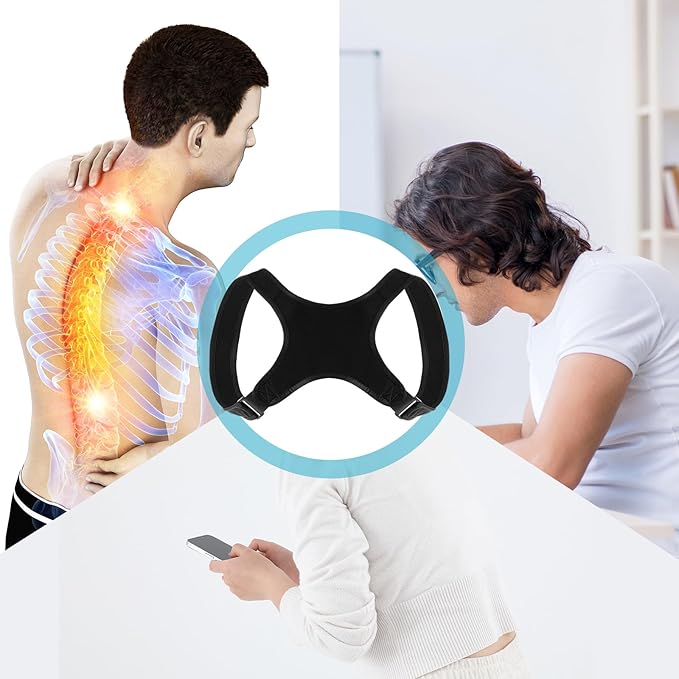 Geyoga 2 Pieces Posture Corrector for Women and Men, Adjustable Back Straightener, Neck Pain Relief, Breathable Shoulder Support, Posture Back Brace