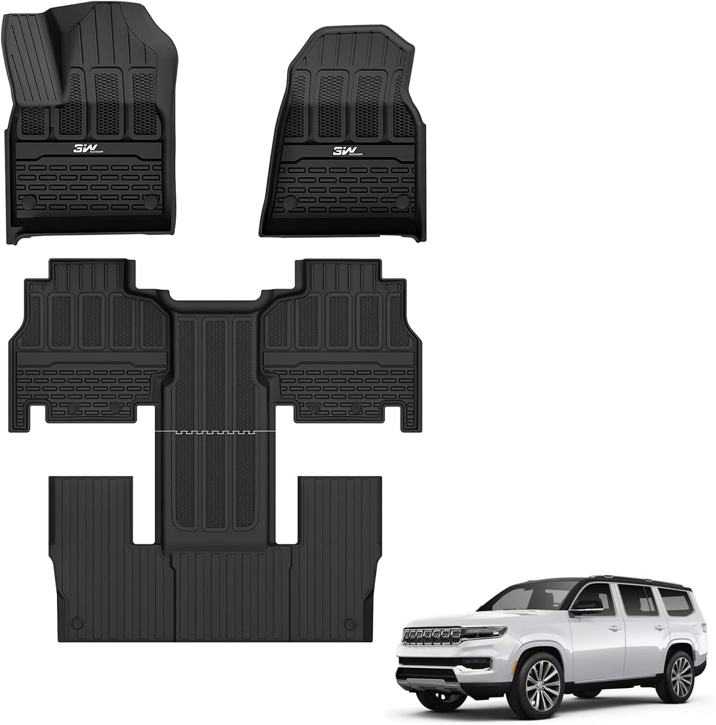 3W Floor Mats Fit for Jeep Grand Wagoneer/Grand Wagoneer L 2022 2023 2024 2025 7 seat(Not Fit for 8 seat), All-Weather TPE Custom Fit Wagonner Floor Liner for 1-3 Rows Full Set Car Mats