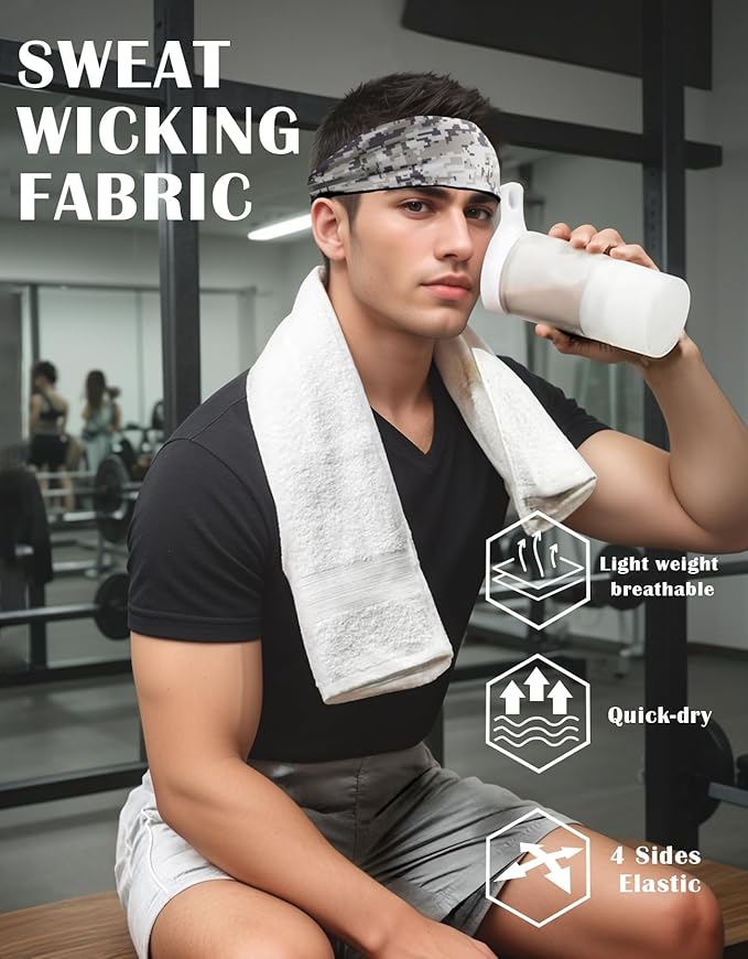 Headbands for Men & Women, Sweat Headband Non-Slip Sweatband Sports Running Cycling Yoga Basketball Workout Football Training