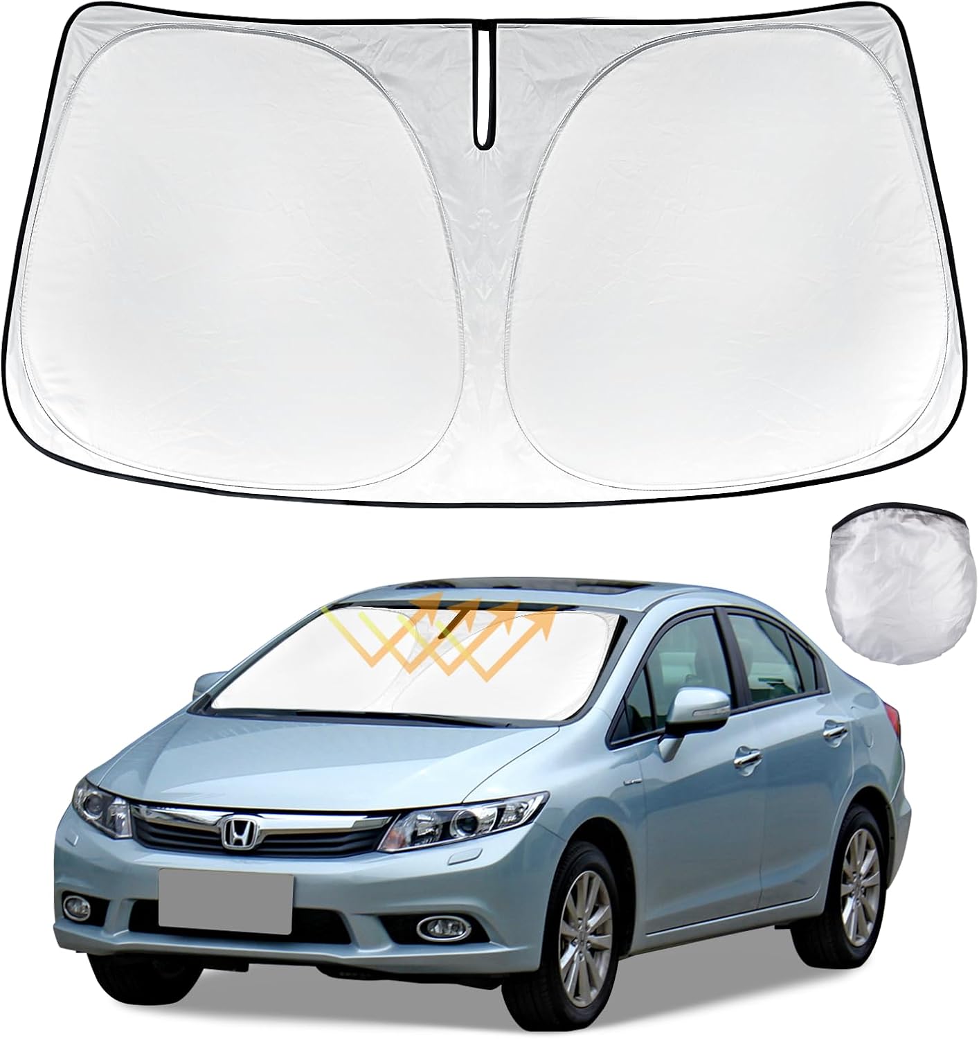 Custom Fit for Civic Car Windshield Sunshade for Honda Civic 9 Generation 2012-2015 Foldable Front Window Sun Shades Shield Cover Sun Visor Protector 240T Reflective Fabric Car Accessories