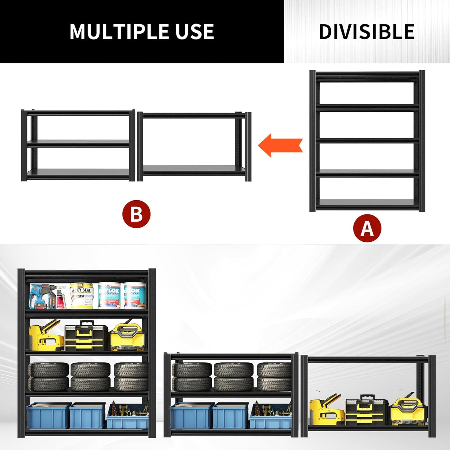 60" H Heavy Duty Garage Shelving 3000LBS Storage Shelves Adjustable 5 Tier Metal Shelving Unit, Industrial Utility Rack for Garage, Workshop, Basement, Home Office 60" H*27.5W*12D