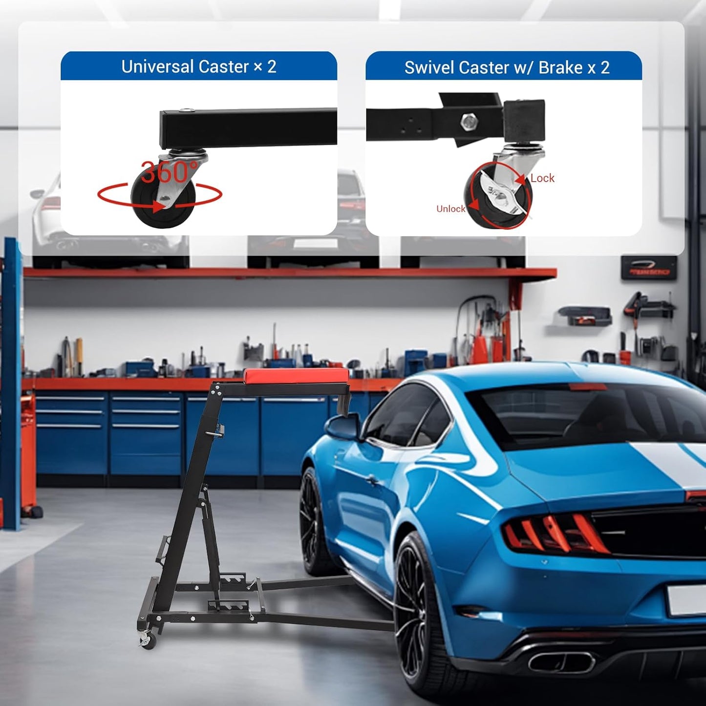 400lbs Foldable High Top Automotive Engine Creeper, 48" to 66" Adjustable Height Creeper for Garage Workshop Repair Maintenance Mechanic