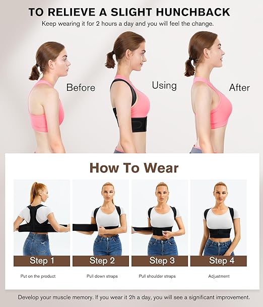 URSEXYLY Back Brace and Posture Corrector for Women and Men, Lightweight Shoulder Straightener Adjustable Full Back Support,Back Pain Relief Spine Corrector (Black, XS/S)