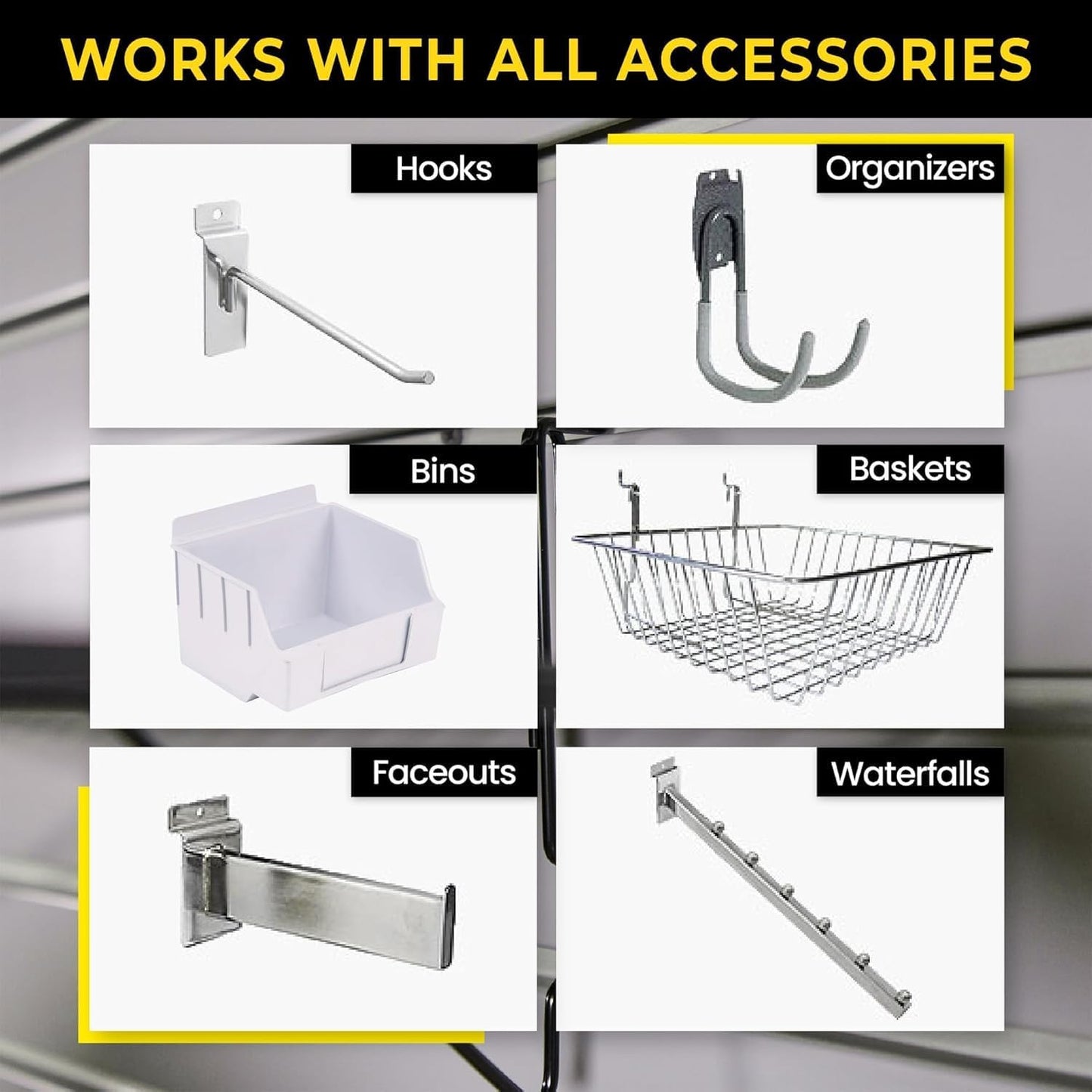 Slatwall Panel Garage Wall Organizer: Heavy Duty Wall Mounted PVC Wall Rack, Interlocking Slat Wall Paneling for Garage Wall Storage, Slatwall Board, Slatwall Shelves System -Black (4’H x 8’W)