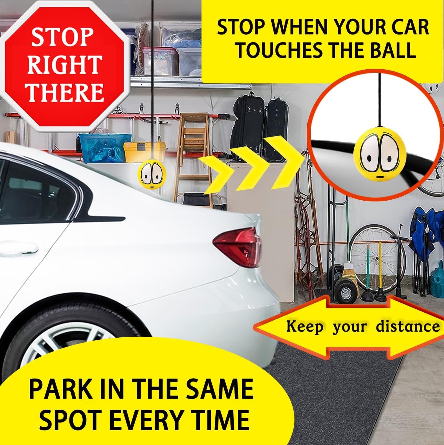 Double Garage Parking Aid-Parking Ball Guide System, Parking Assistant kit Includes a retracting Ball Sensor Assist Solution.A Perfect Garage Parking Indicator (Happy Angry Sister)