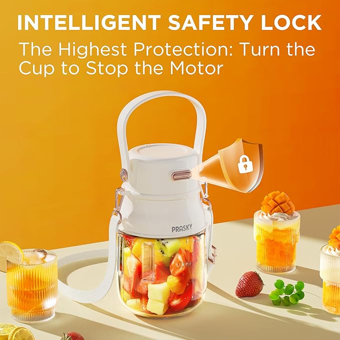 Personal Blender, Portable Blender for Shakes and Smoothies with 27oz Cup and Lid, Type-C Rechargeable, Dishwasher Safe Parts, BPA-free, Sports/Travel/Hiking/Office/School, with Shoulder Strap