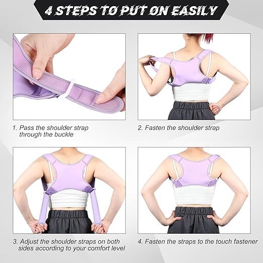 Posture Corrector for Women and Men, Adjustable Posture Back Brace Shoulder Brace, Discreet Under Clothes Design Back Support, Back Pain Relief for Improved Neck Support(Purple)