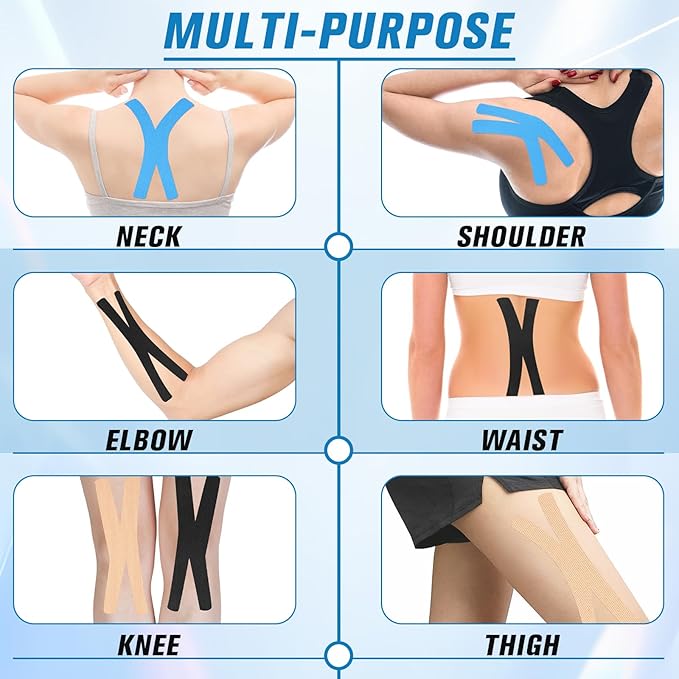 Waterproof Breathable Athletic Elastic Sports & Weightlifting Tape, Injury Recovery-Muscle Strain Relief & Joint Support(3 Colors Mixed) (X-Shaped)