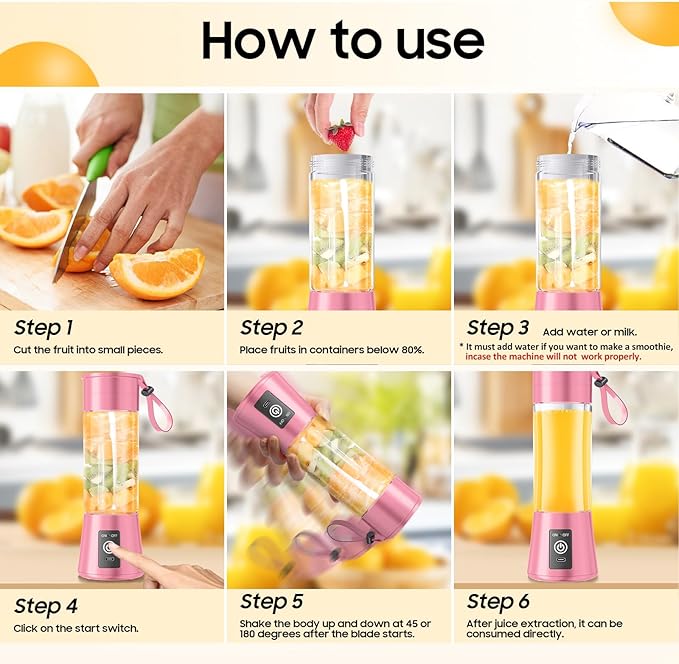 Personal Blender for Shakes and Smoothies - 2025 New Upgrade Cordless Portable Blender USB-C Rechargeable, 380Ml BAP Free Juice Cup, 6 Blades Freshly Squeezed for Picnic/Sprots, 20000Rpm/Min Speed