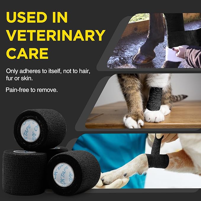 OK TAPE 12 Rolls Self Adhesive Bandage Wrap, Elastic Athletic Tape, Self Stick Bandage Tape, Vet Wrap, Medical Wrap for Wrist, Feet, 2" x 5 Yards