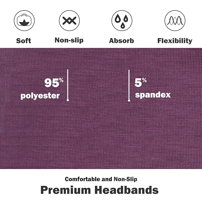 IVARYSS Headbands for Women, Non-Slip, Premium Stretchy Head Bands Hair Accessories,Wear for Yoga, Fashion, Working Out, Travel or Running, 6 Pack, Solid