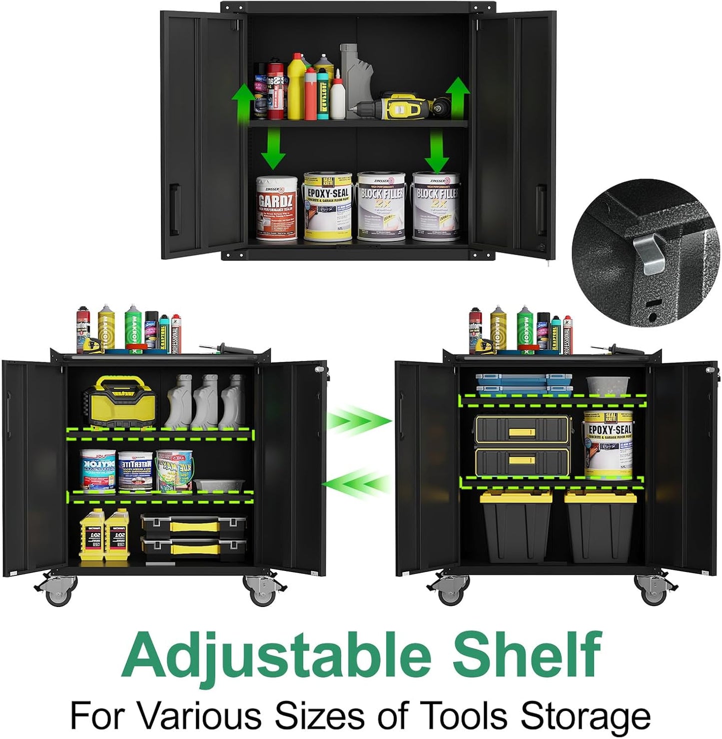 Metal Tool Cabinet,Garage Storage Cabinet System,Wall Cabinet & Locking Rolling Tool Cabinet with Doors and Adjustable Shelves,Steel Tool Cabinets for Home,Office (7 Pcs-StyleA, Black)