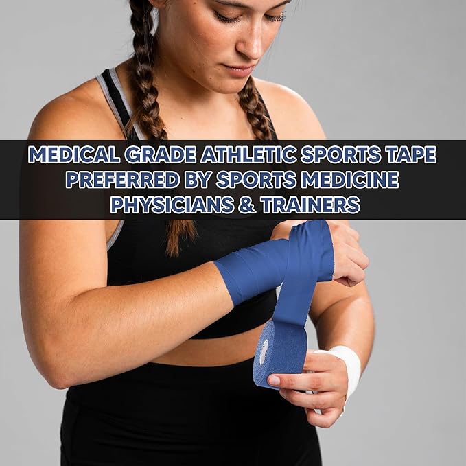 Bighorn Athletics Sports Tape | EZ-Tear Blue Athletic Tape for Wrist, Ankle & Foot Support | Zinc Oxide Infused & Latex-Free Adhesive, Breathable Cotton Fabric, 1.5-Inch x 45-Feet, 4 Rolls, Blue