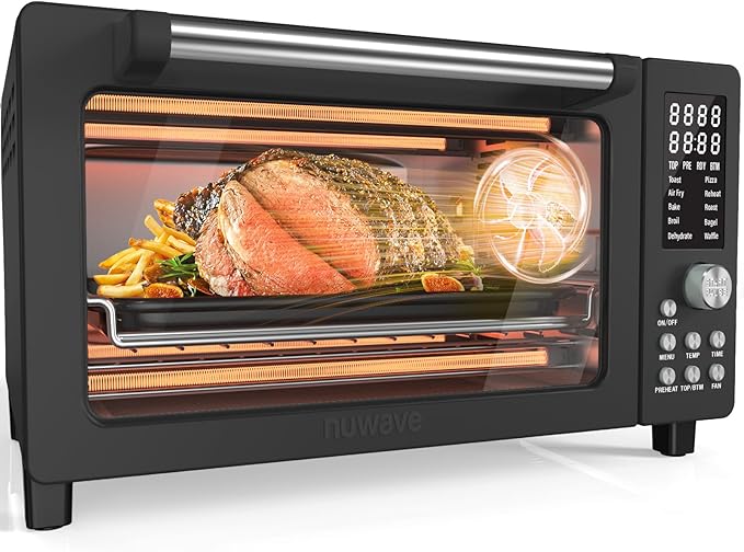 Nuwave Bravo Pro Smart Air Fryer Toaster Oven Combo, Airfryer Convection Oven Countertop, 12-in-1 Functions with Quicker & Even Crisp Technology, 1800W, 50-450°F, PFAS-Free, 21QT, Black