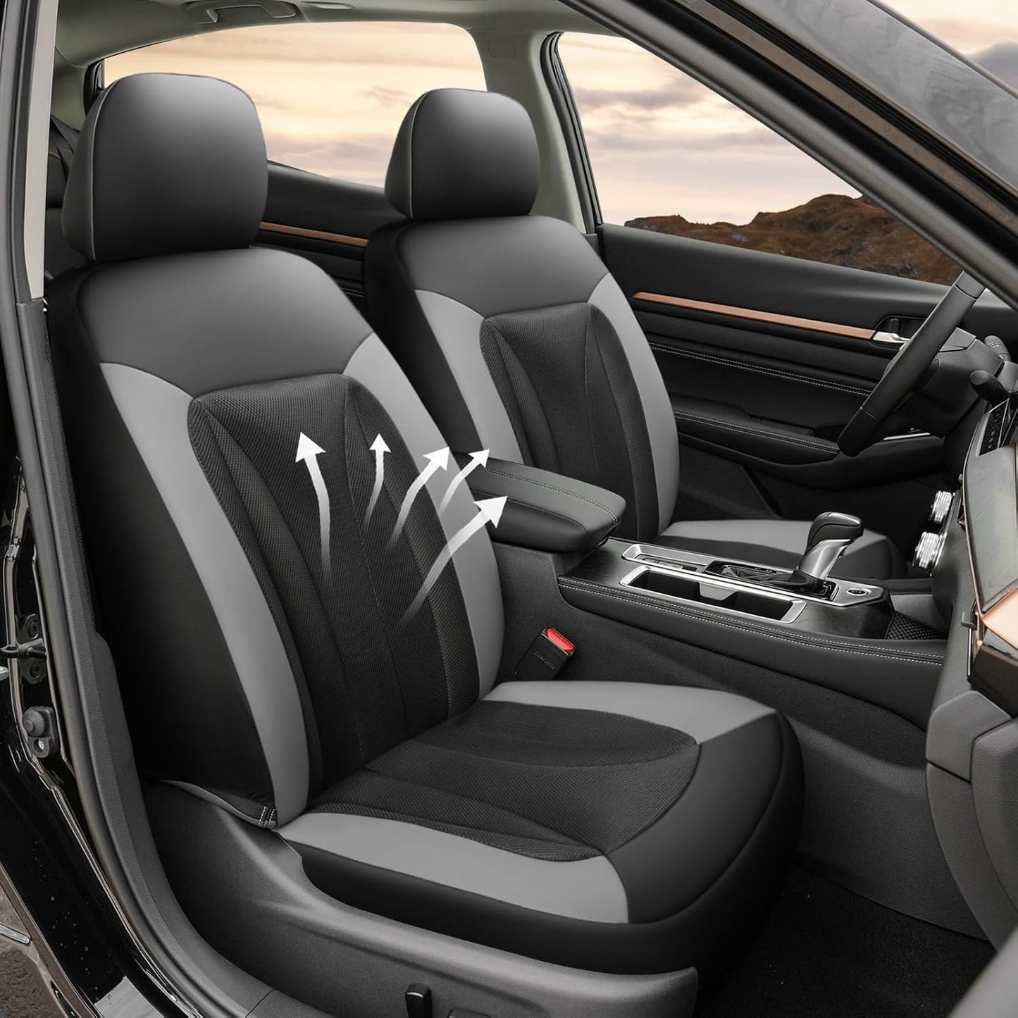 GIANT PANDA Front Seat Cover for Nissan, 3D Air Mesh Car Seat Covers Custom Fit Nissan Rogue Altima Sentra Versa Kicks Frontier Murano Pathfinder Maxima (Grey 2-Pack)