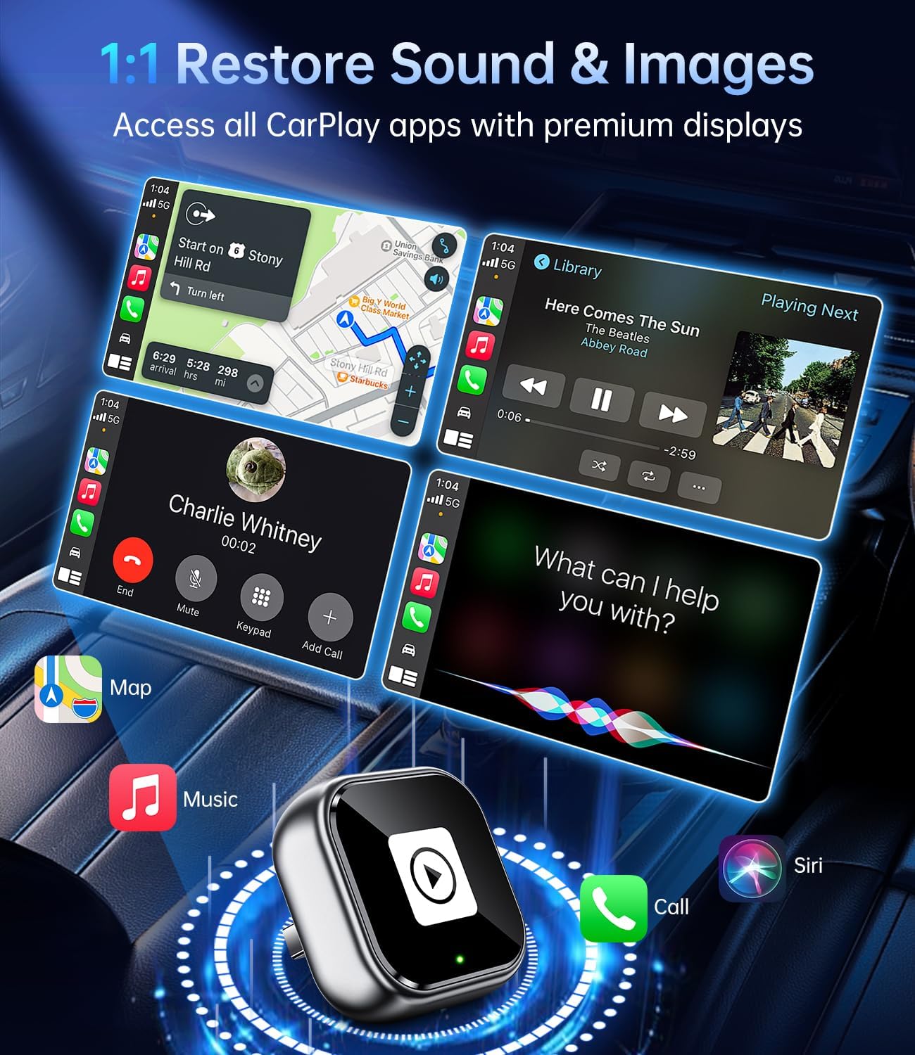 Wireless Carplay Adapter, 2025 Upgrade Mini USB Design for Car Play & Android Auto, Easy Use Fast Stable Connection for iPhone