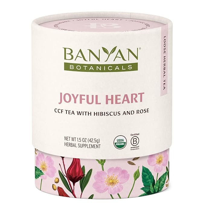 Banyan Botanicals Joyful Heart CCF Tea Loose Leaf Organic Herbal Tea Uplifting and Aromatic with Hibiscus, Tulsi, and Rose 1.5 oz. Non-GMO Sustainably Sourced
