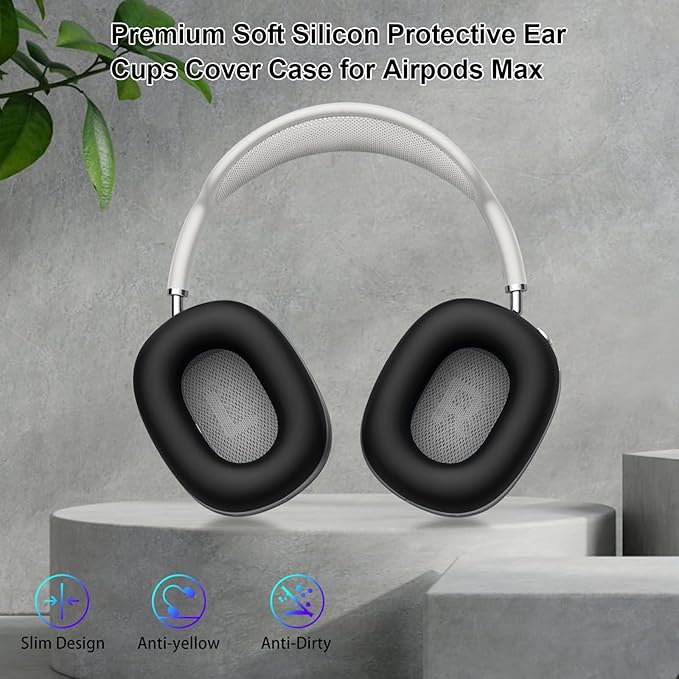 for AirPods Max Case Earpads Case Cover,EarCups Cover Protector,Soft Silicon Ear pad Cover for Airpods Max Accessories,Anti-Scratch No-Yellow Sweatproof Washable AirPod Max Case Cover-Black