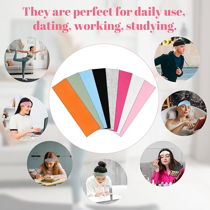 8 Pack Headbands for Women, Sweat Absorbing Headbands Non Slip Cotton Hair Bands Fashion Headbands for Daily Life Workout Yoga Running