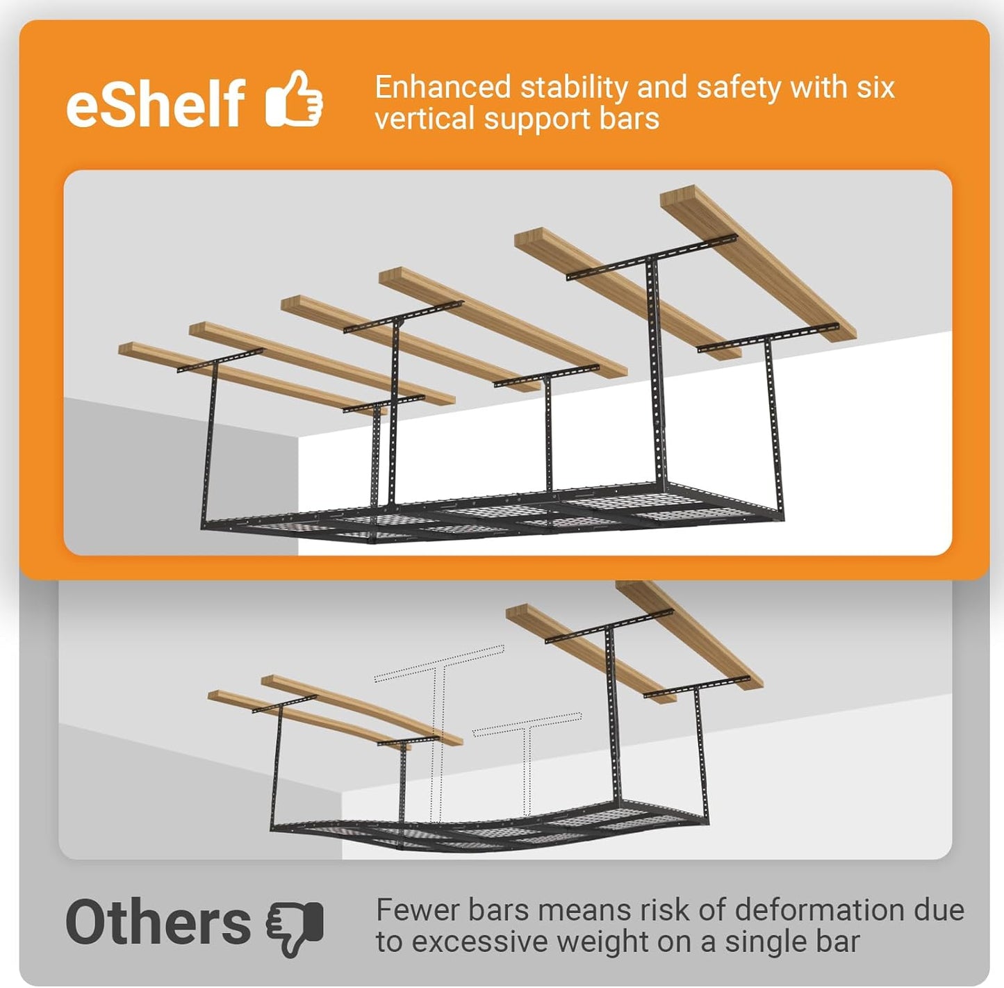 4ftx8ft Overhead Garage Storage Rack, Heavy-Duty Metal Garage Ceiling Storage Rack, 22''-40" Adjustable Ceiling Drop-Down, 600 lb. Loading Weight Capacity, Black