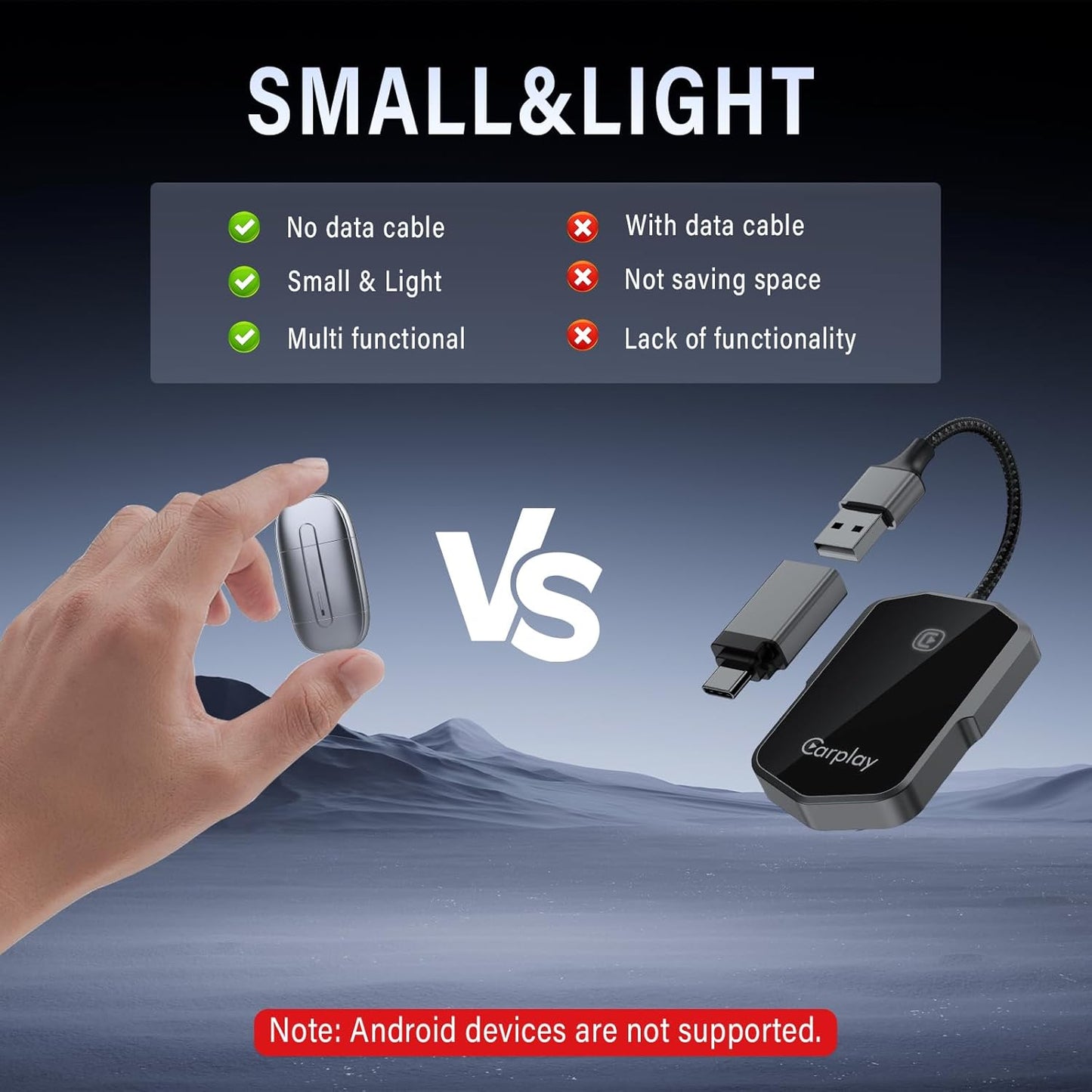 Wireless CarPlay Adapter for Apple, Easy to Upgrade Wired CarPlay to Wireless, Plug & Play, Mini Size with USB A & Type-C, Bluetooth Wireless Control Adapter for Cars from 2017 and iOS 10+ (Silver)