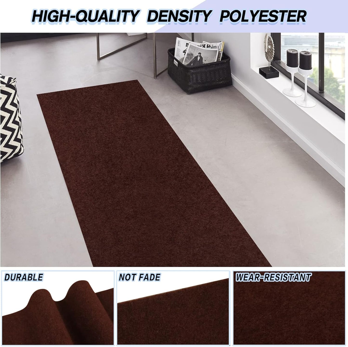 Custom Size Backed Non-Slip Area Rugs Runner, Easy Clean, Waterproof Runner Rugs for Hallway Entryway, Kitchen, Laundry, 4FT x 5FT, Brown