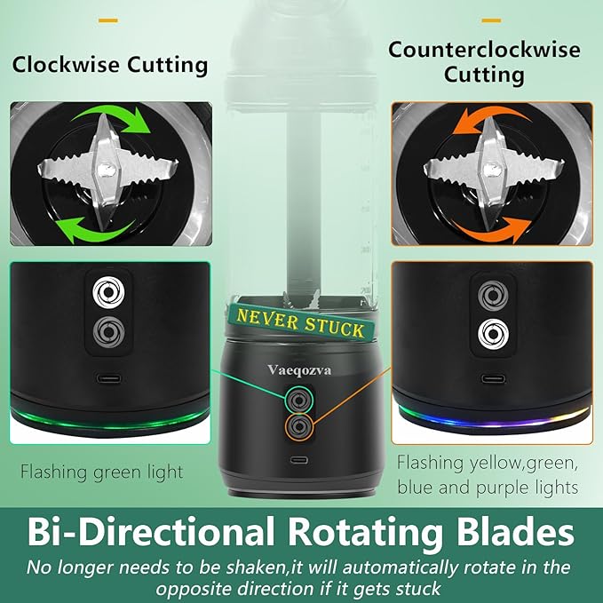 Portable Blender for Shakes and Smoothies, 24oz 300W Travel Blender USB Rechargeable Type-C 6000 mAh Personal Blender for Smoothies Protein Shakes with a Travel Lid & BPA Free Bottle(Black)