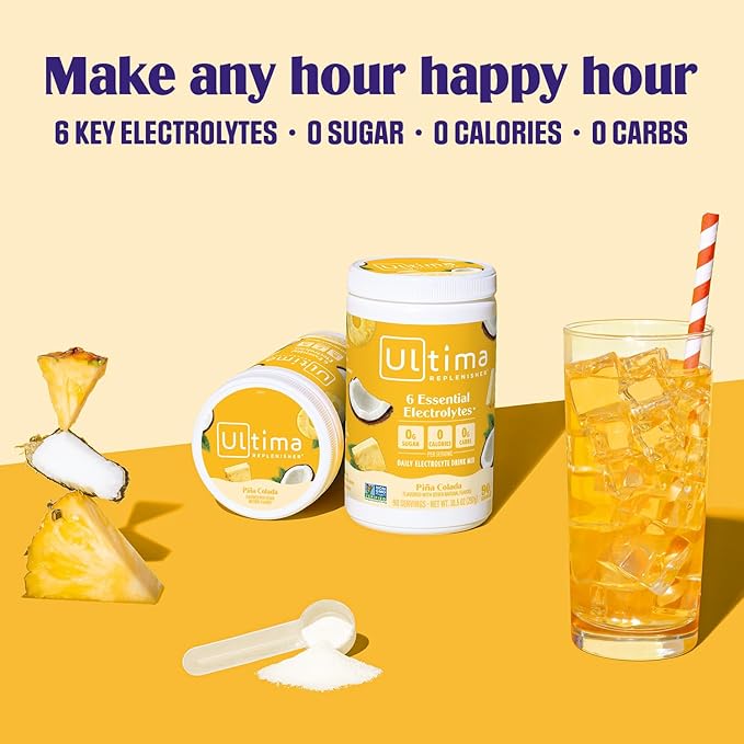 Ultima Replenisher Mocktini Electrolyte Powder Drink Mix – Sugar Free – Piña Colada, 90 Servings – Hydration Powder with 6 Electrolytes and Trace Minerals – Keto Friendly, Non-GMO