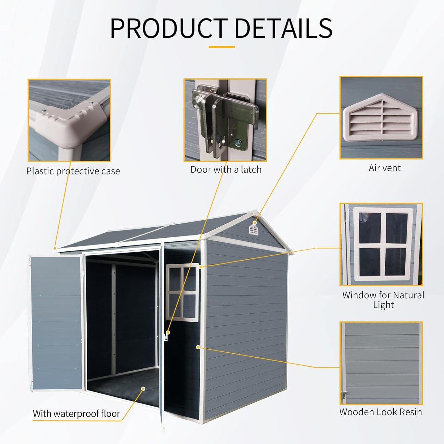 8x6 FT Outdoor Storage Resin Shed with Floor,Waterproof Plastic Garden Bike Shed with Lockable Door, Sloped Roof, Vents & Windows, Easy Assembly Tool Shed for Lawn, Backyard, Patio, Grey