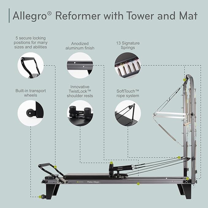 Balanced Body Allegro Pilates Reformer, Pilates Exercise Equipment, Workout Equipment for Home or Studio Use