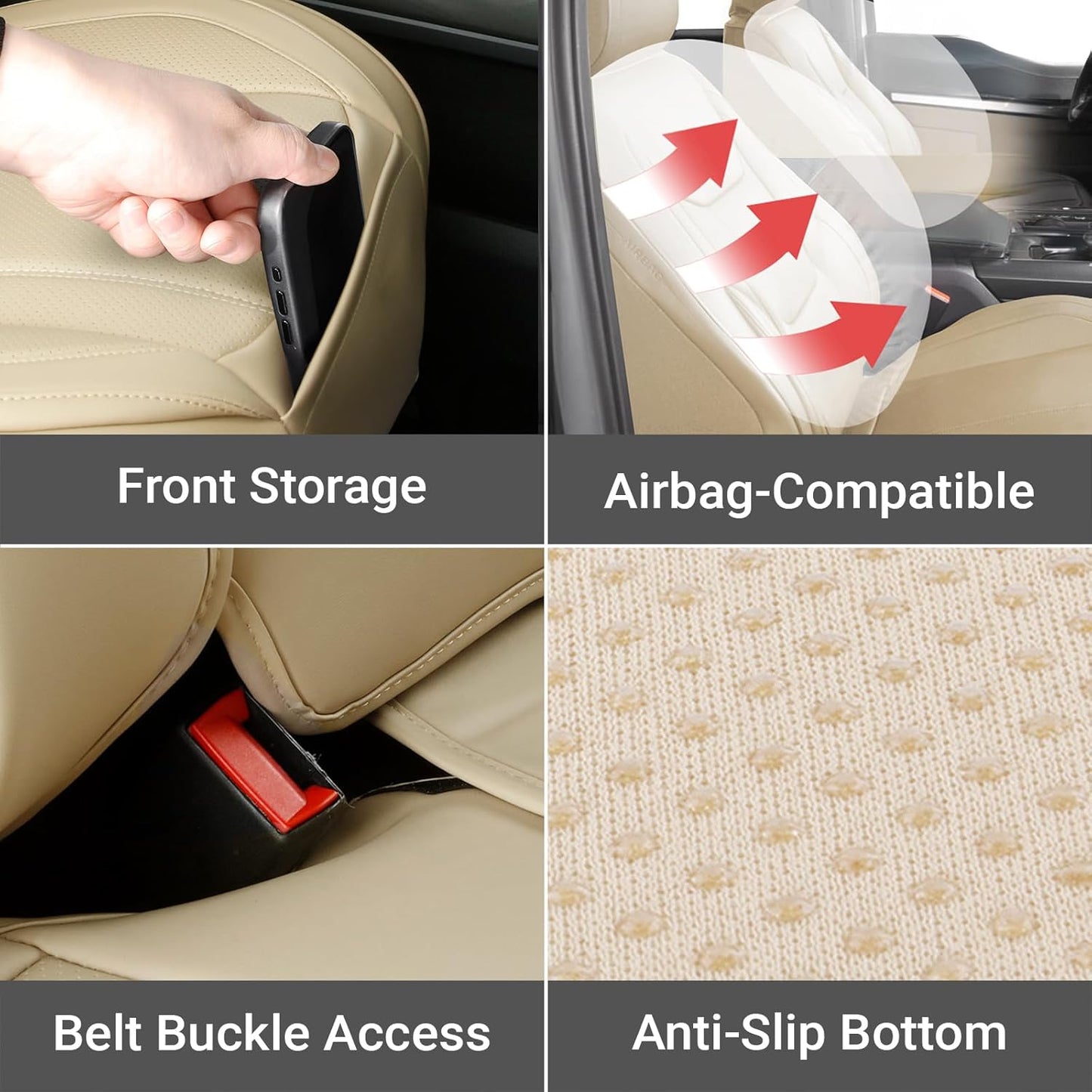 Coverland Custom Car Seat Covers Compatible with F150, F250, F350 Super Duty - Premium Leather Non-Slip Memory Foam Waterproof Custom Interior Protector Full Set-Beige [See Size Chart-Size X109]