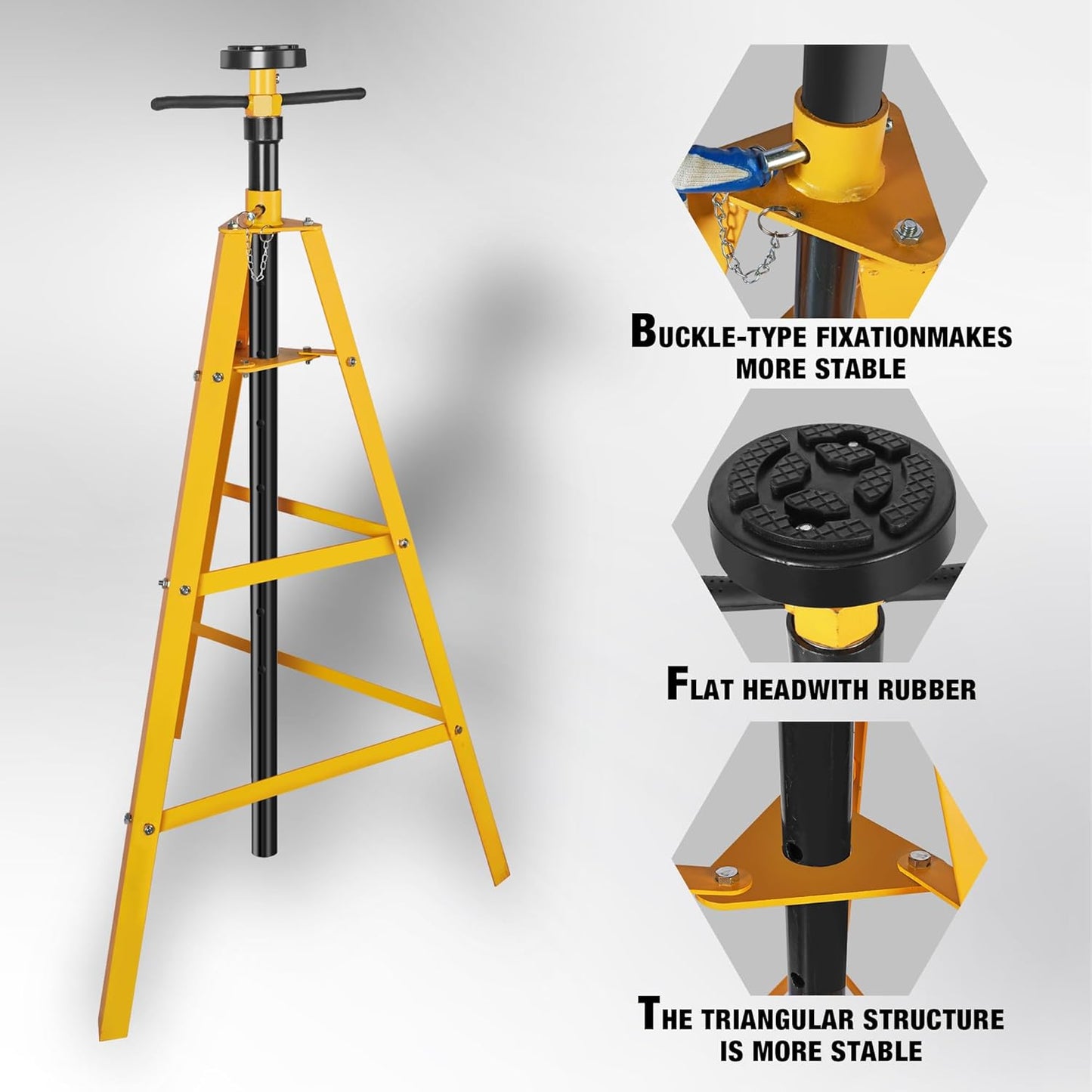 YELLOW JACKET Underhoist Support Stand 2 Ton Capacity, Lifting from 53" to 84", 12 Inch Diameter Base, Bearing Mounted Spin Handle, Contoured Saddle, Supports Vehicle Components, Self-Locking Screw