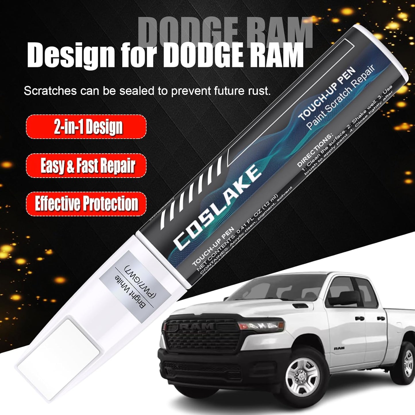 Car Touch Up Paint(Patriot Blue Pearl-Coat(PPX/RPX)) for Dodge Ram, Car Paint Scratch Repair Kit, Quick & Easy Solution to Repair, 2 in 1 Scratch Remover Pen with 2PCS Disposable Micro Applicators