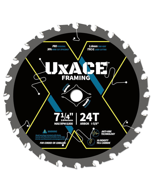 7-1/4-Inch 24-Tooth Circular Saw Blade with 5/8-Inch Arbor, Framing Wood Cutting, Carbide Tip, Thin Kerf, for Plywood, MDF, OSB, Laminated
