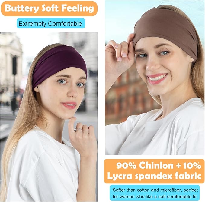 RITOPER Wide Headbands for Women Non Slip, Workout Yoga Running Womens Headband Boho Hair Bands for Women's Hair, Thick Sweat Head Bands Solid Head Wraps Bandana