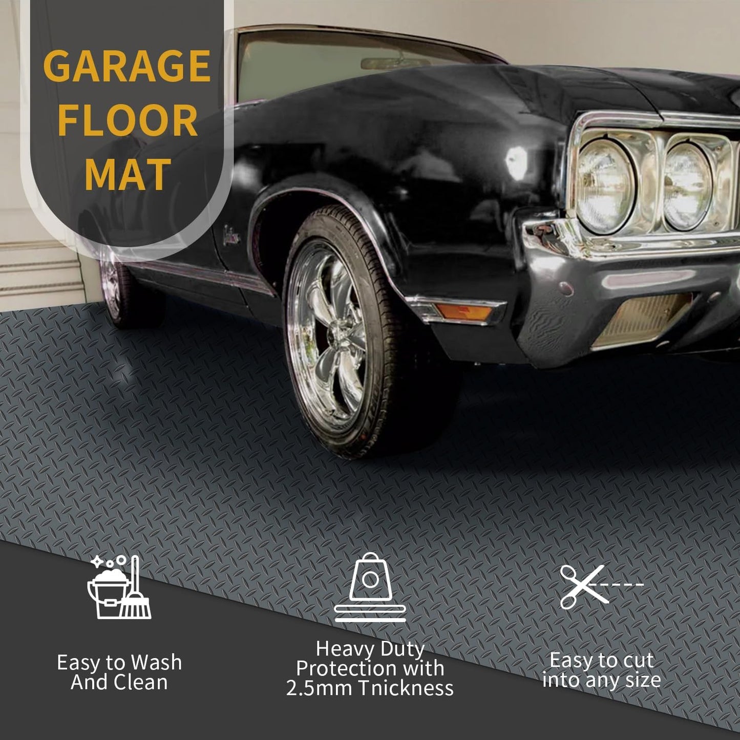 Premium Garage Floor Mat, Commercial Grade Heavy Duty Parking Mat for Garage Floor, Golf Cart Parking, Water/Stain Resistant Floor Runner (Grey Diamond, 4 x 6.5 Feet)