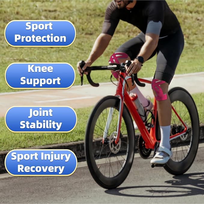 IEADEN Precut Kinesiology Tape for Knees, 10 Pcs - Knee Support & Stability, Knee Pain Relief Athletic Tape - Waterproof & Elastic, Breathable Hypoallergenic Latex-Free Tape, Pink
