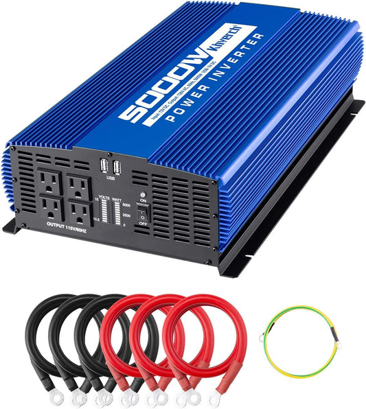 5000W Power Inverter 12V to 110V Car Inverter with 4AC Outlets 2USB Ports for Camping/Truck/RV/Home