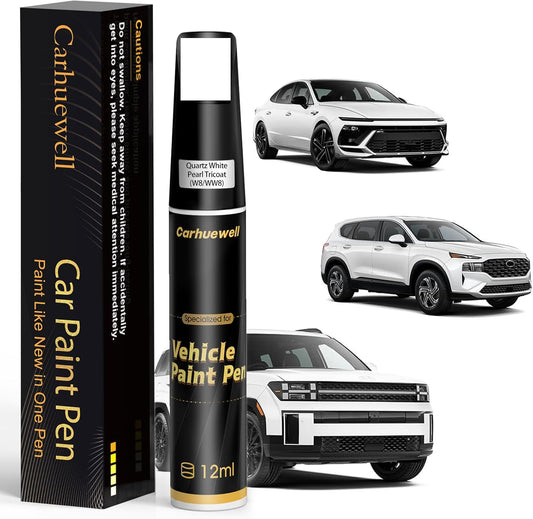 (W8/WW8) Quartz White Pearl Tricoat Touch Up Paint Compatible with Hyundai, Exact Match Car Paint Pen Automotive Scratch Repair Remover Kit Quick & Easy Solution for Vehicle Chips and Nicks