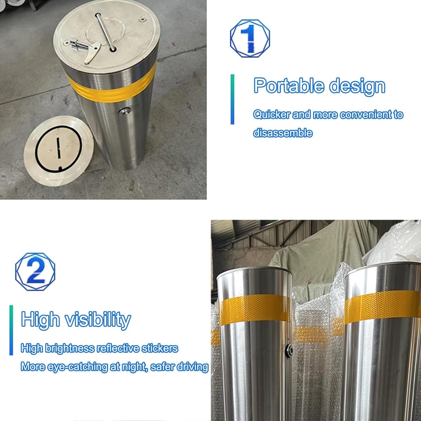 Steel Safety Bollard Post, Driveway Parking Interceptor Bollard, Crash Column Safety Warning Column, Parking Stopper for Garage, for Parking Barrier, Road Safety(Silver (1PCS))