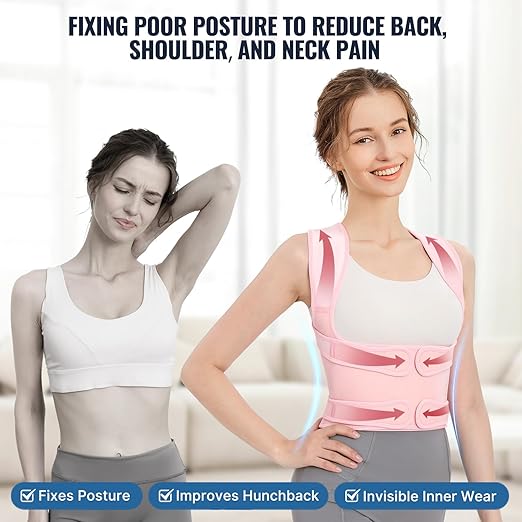 Fit Geno Back Brace Posture Corrector for Women: Shoulder Straightener Adjustable Full Back Support Upper and Lower Back Pain Relief - Scoliosis Hunchback Hump Thoracic Spine Corrector Large